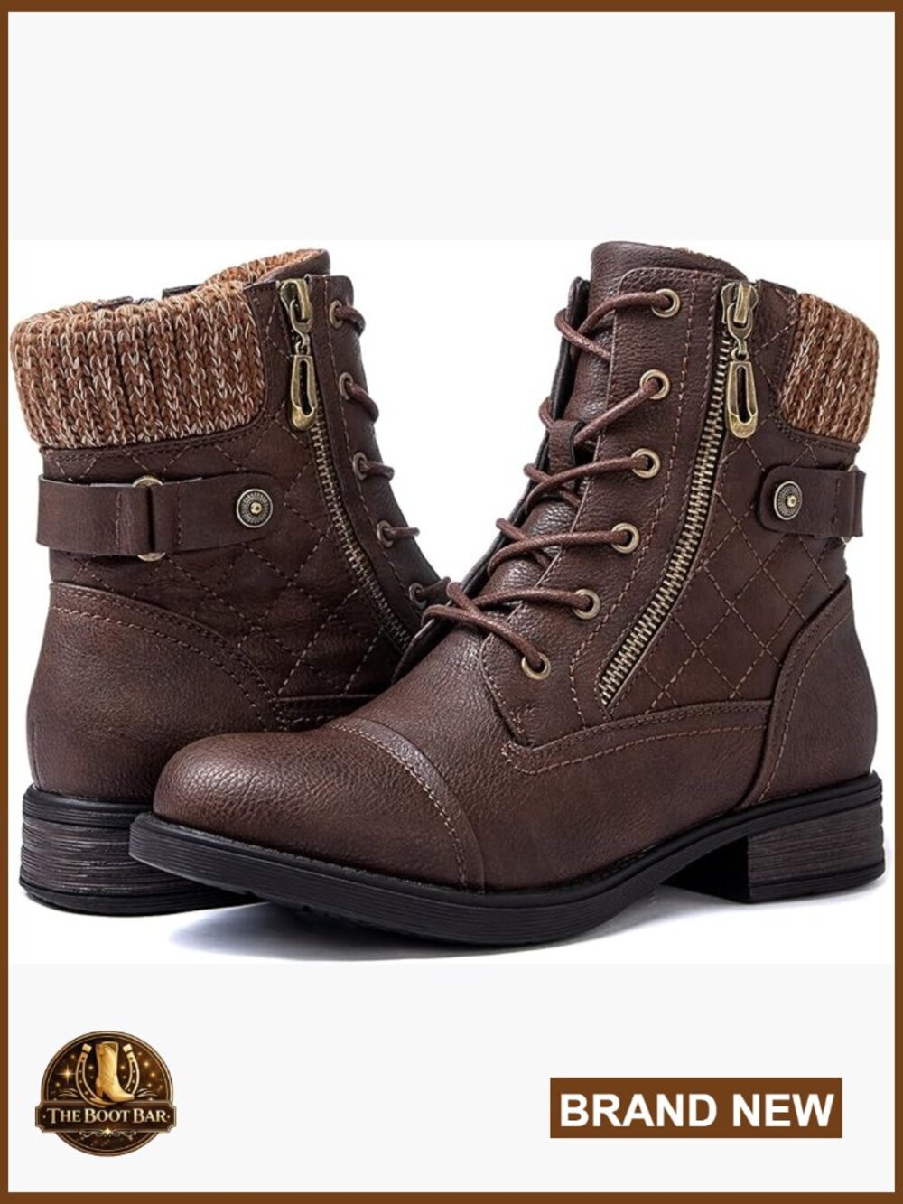 Women's Ankle Booties Combat Boots Low Heel Lace Up Side Zipper Fall - Picture 1 of 7
